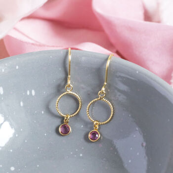 Twisted Gold Plated Circle Mini Birthstone Earrings, 5 of 9
