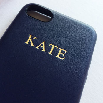 Navy Pu Leather Embossed Phone Case, 10 of 10
