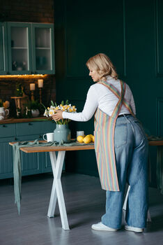 Red Linen Pinafore Apron For Women | Japanese Cross Back Smock, 8 of 12