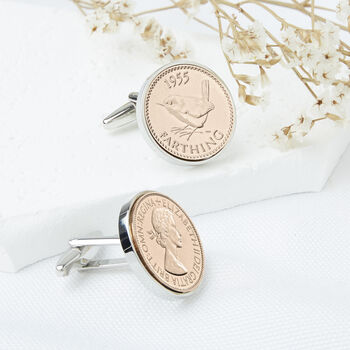 Farthing 1955 70th Birthday Coin Cufflinks, 2 of 11