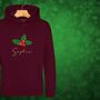 Glittery Holly Personalised Christmas Jumper Hoodie For Girls And Boys, thumbnail 7 of 9