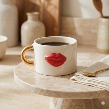 Red Lip Ceramic Mug With Gold Plated Handle, 2 of 5