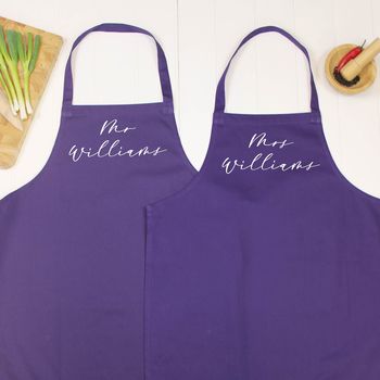 Mr And Mrs Personalised Apron Script Style, 2 of 10