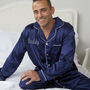 Men's Personalised Navy Satin Pyjamas, thumbnail 2 of 3