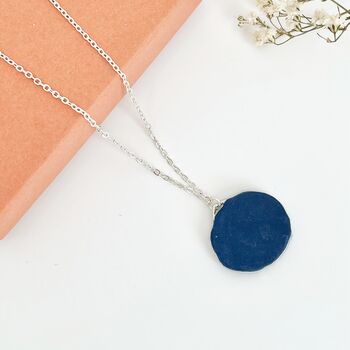 Blue And White Floral Handmade Circle Clay Necklace, 8 of 9