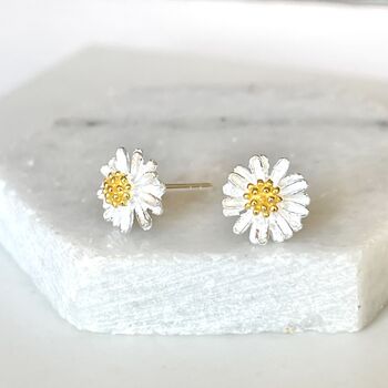 Sterling Silver Gold Vermeil Plated Daisy Stud Earrings, 3 of 3
