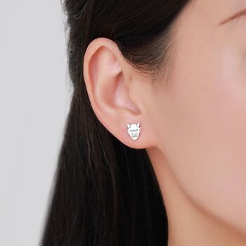 Sterling Silver Japanese Demon Oni Stud Earrings, 6 of 11