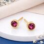 Gold Plated Sterling Silver October Tourmaline Birthstone Stud Earrings – 7mm, thumbnail 1 of 9