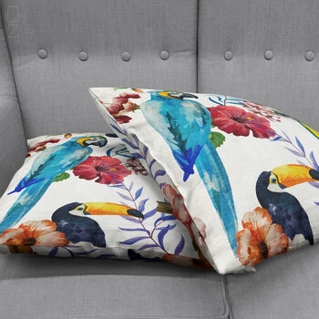 Cushion Cover With Parrots And Multicoloured Floral, 4 of 7