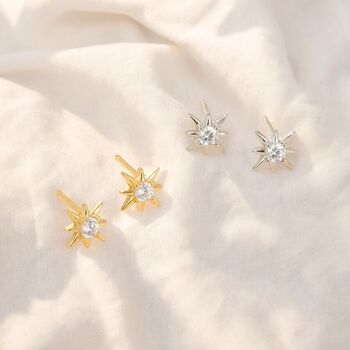 Sterling Silver Cubic Zirconia Star Stud Earrings, 2 of 3