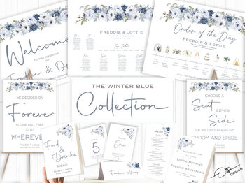 Wedding Menu In Winter Blue Florals, 6 of 6