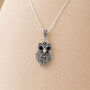 Personalised Sterling Silver Marcasite Owl Pendant Necklace, thumbnail 2 of 10