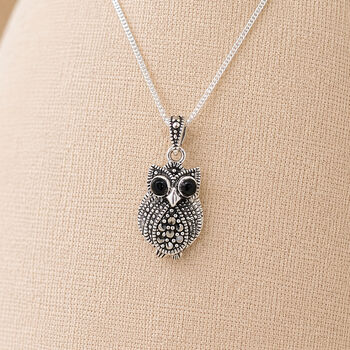 Personalised Sterling Silver Marcasite Owl Pendant Necklace, 2 of 10