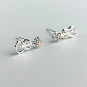 Sterling Silver Sparkly Guitar Stud Earrings, 2 of 4