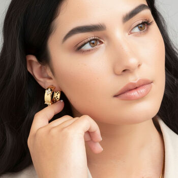 Kinmokusei 18 K Gold Plated Cz Rhinestone Floral Hoops, 2 of 6