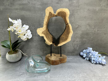 40cm Molten Glass Hanging Bowl On Teak Root Base, 5 of 12