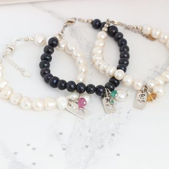 Personalised Pearl, Tag Charm And Birthstone Bracelet, 6 of 11