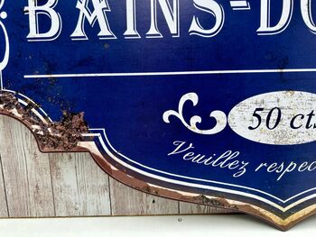 Large 51cm Blue French “Bain Douches” Bath Shower Metal Sign, 5 of 8