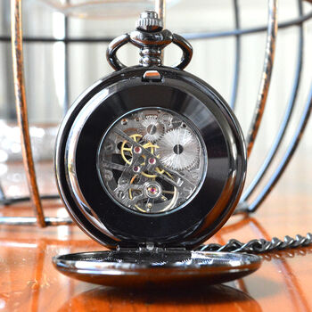 Black Personalised Twin Opening Pocket Watch, 3 of 6