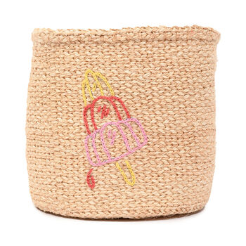 Lolly Embroidered Woven Storage Basket, 2 of 6