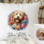 Personalised Golden Doodle Summer Floral Dog Wreath Cushion And Mug Gift Bundle, thumbnail 1 of 4