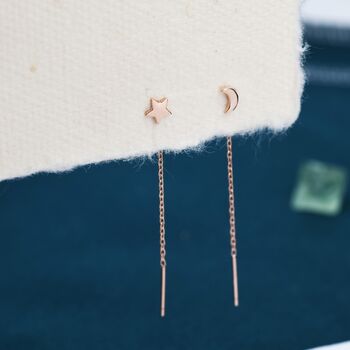 Sterling Silver Moon And Star Threader Earrings, 5 of 12