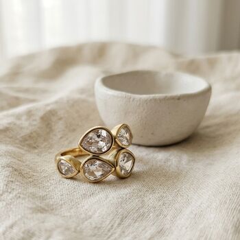 Teardrop Diamond Crossover Ring Gold, 2 of 10