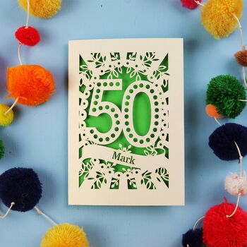 Personalised 50th Birthday Card Papercut Spotty Design, 3 of 8