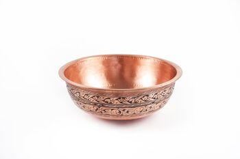Engraved Matte Copper Vessel Sink With Drain Cap, 400 Mm Diameter, 2 of 8