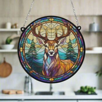 Stag Stained Glass Effect Suncatcher Design Two, 5 of 6