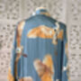 Ladies Luxury Bamboo Silk Kimono Robe Crane Bird Dusk Blue, thumbnail 4 of 9