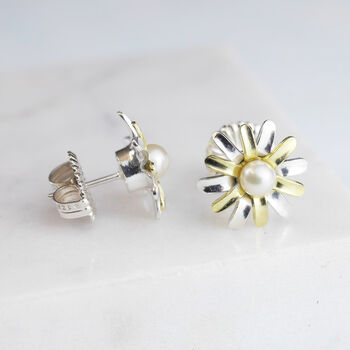 Handmade Daisy Pearl Flower Earrings, 2 of 5