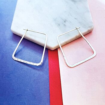 Sterling Silver Hammered Square Hoop Earrings, 2 of 6