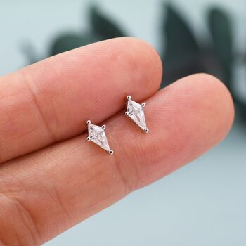 Sterling Silver Extra Tiny Rhombus Cz Stud Earrings, 3 of 11