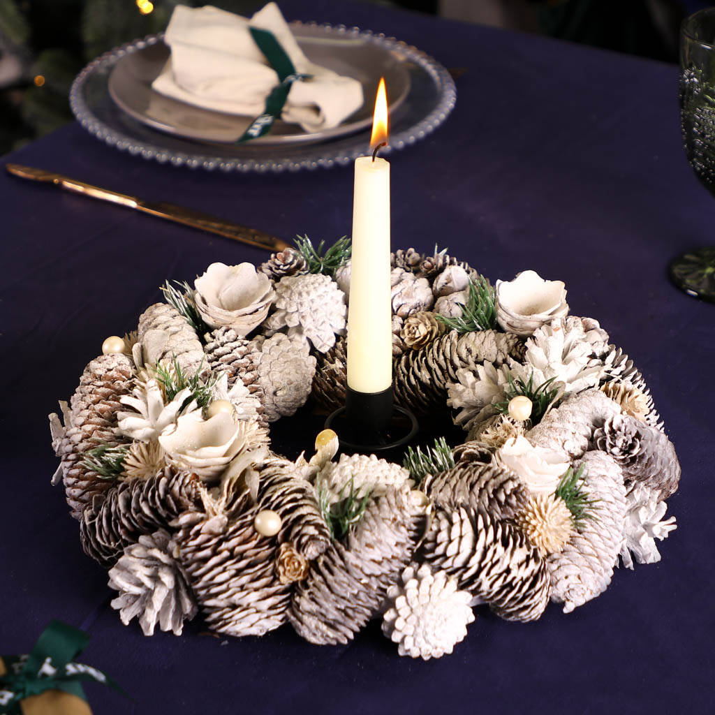 White Christmas Table Candle Centrepiece By Dibor