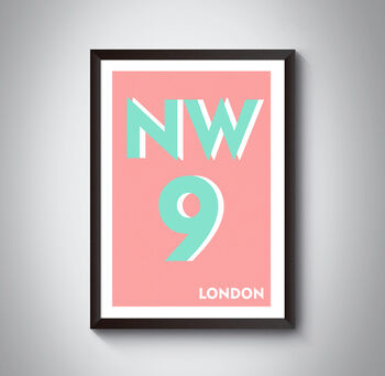 Nw9 Harrow London Typography Postcode Print, 9 of 10