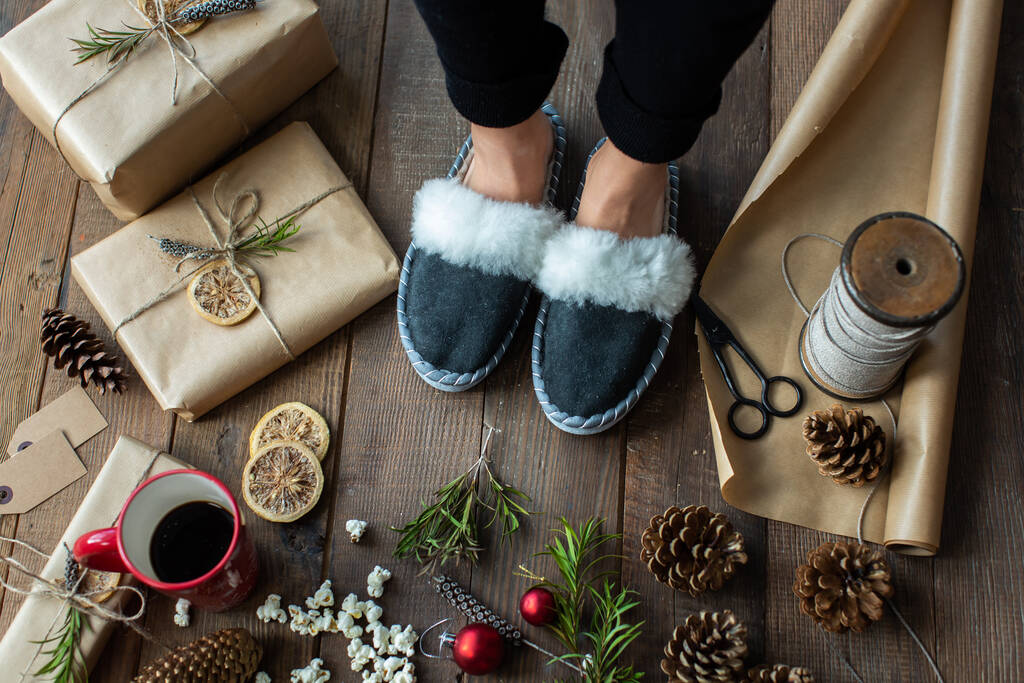 grey sheepskin mule slippers