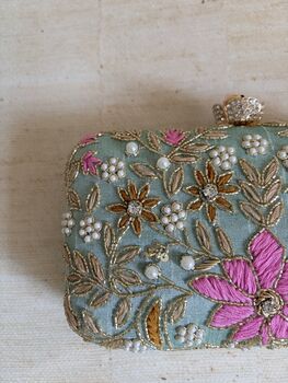 Floral Mint Green Clutch Bag, 8 of 12