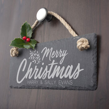 Personalised Merry Christmas Slate Hanging Sign, 3 of 5