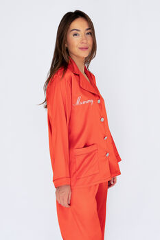 Matching Personalised Mum And Daughter Red Christmas Silky Pyjama Set, 10 of 12