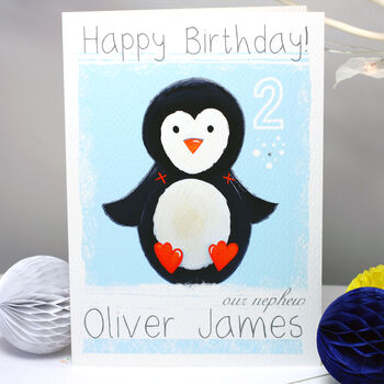Personalised Penguin Blue Birthday Card, 2 of 6