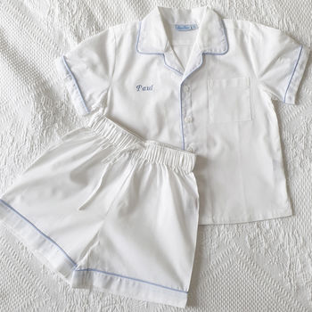 Personalised Kid's White And Blue Cotton Pyjama's, 3 of 5
