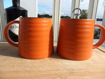 Set Of Two Reactive Glaze Brûlée In Pumpkin Orange And Chocolate Brown, 5 of 9