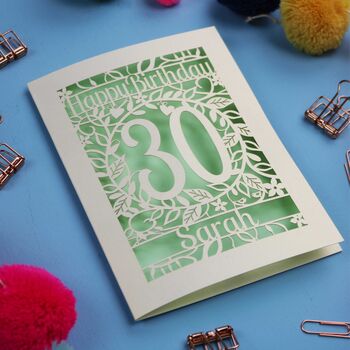 Personalised 30th Birthday Card Papercut Flower Design, 3 of 9