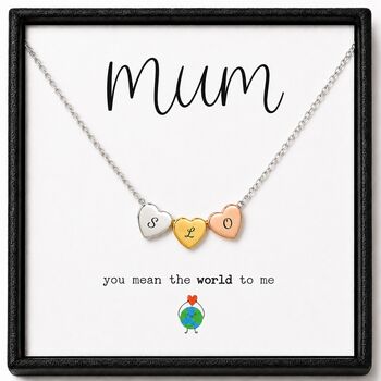 Personalise Multi Hearts Silver Gold Rose Gold Necklace Initials Engraved, 5 of 11