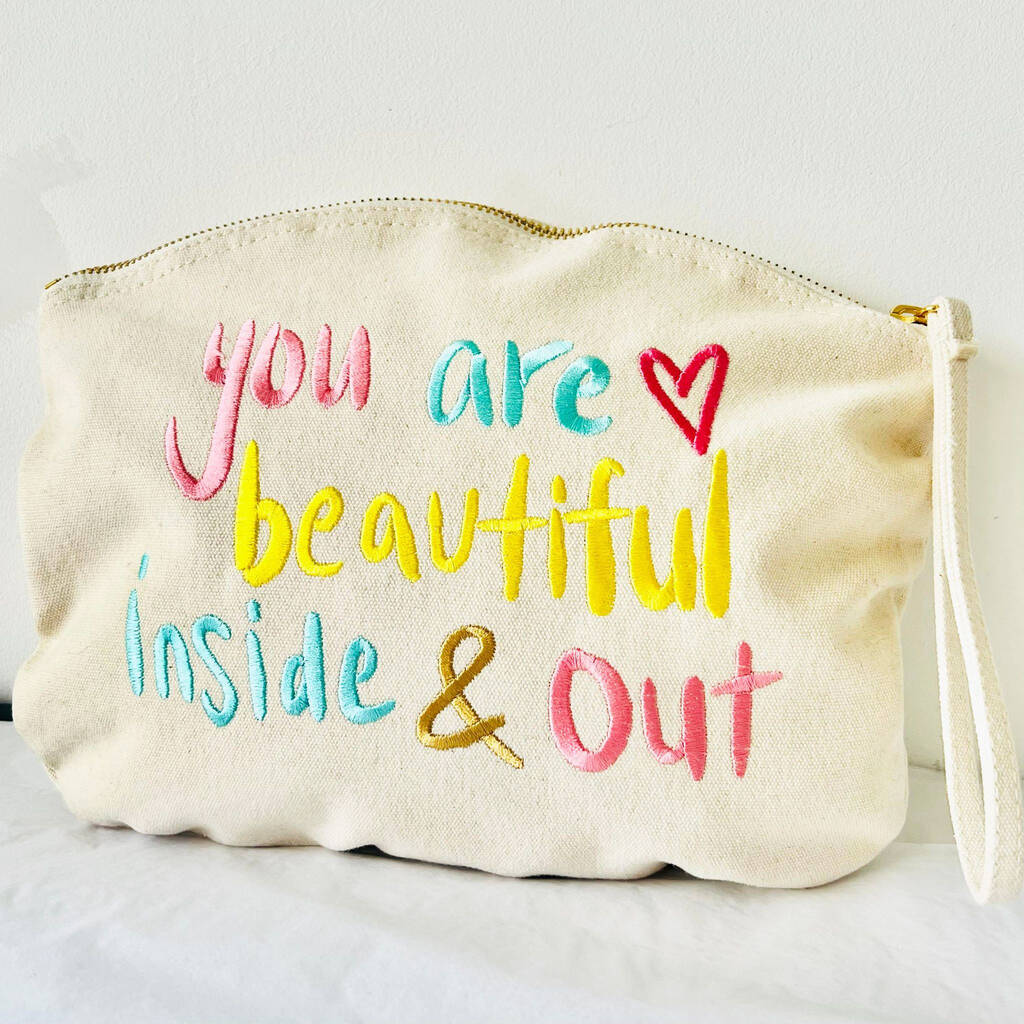 Large Organic Embroidered Makeup Wash Bag Pouch By Love Jo Designs