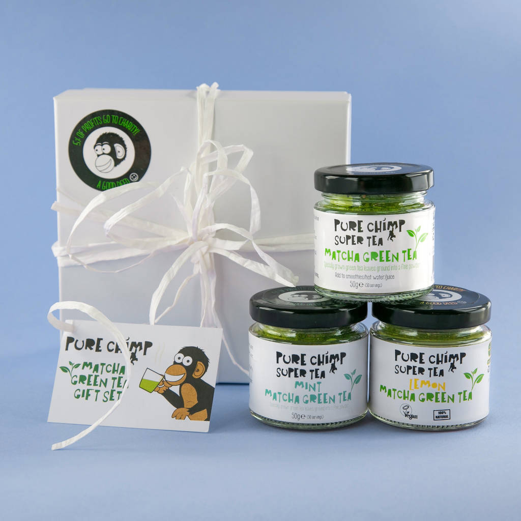 matcha green tea gift set / three x 50g jars by purechimp