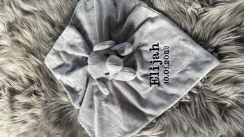 Embroidered Grey Baby Elephant Comforter, 2 of 5