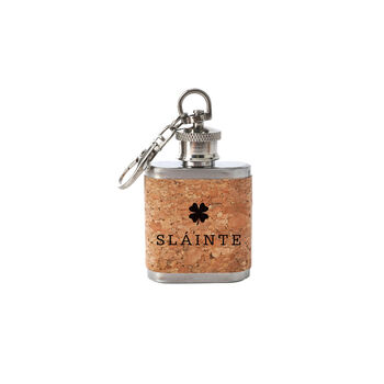 Four Leaf Clover Mini Cork Hipflask 'Slainte' | Keyring | Irish Gift | Souvenir Gift, 2 of 2