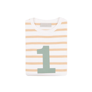 Biscuit + White Breton Striped Number/Age T Shirt Green, 2 of 6